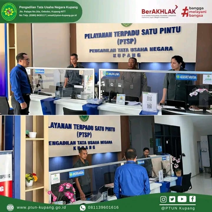 Wakil Ketua Pengadilan Tata Usaha Negara Kupang, Bapak I Dewa Gede Puja, S.H., M.H. memberikan arahan kepada petugas PTSP PTUN Kupang terkait pelayanan di PTSP PTUN Kupang