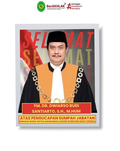 Pengadilan Tata Usaha Negara Kupang mengucapkan selamat atas pelantikan dan pengucapan sumpah jabatan Yang Mulia Dr. H. Dwiarso Budi Santiarto, S.H., M.Hum.