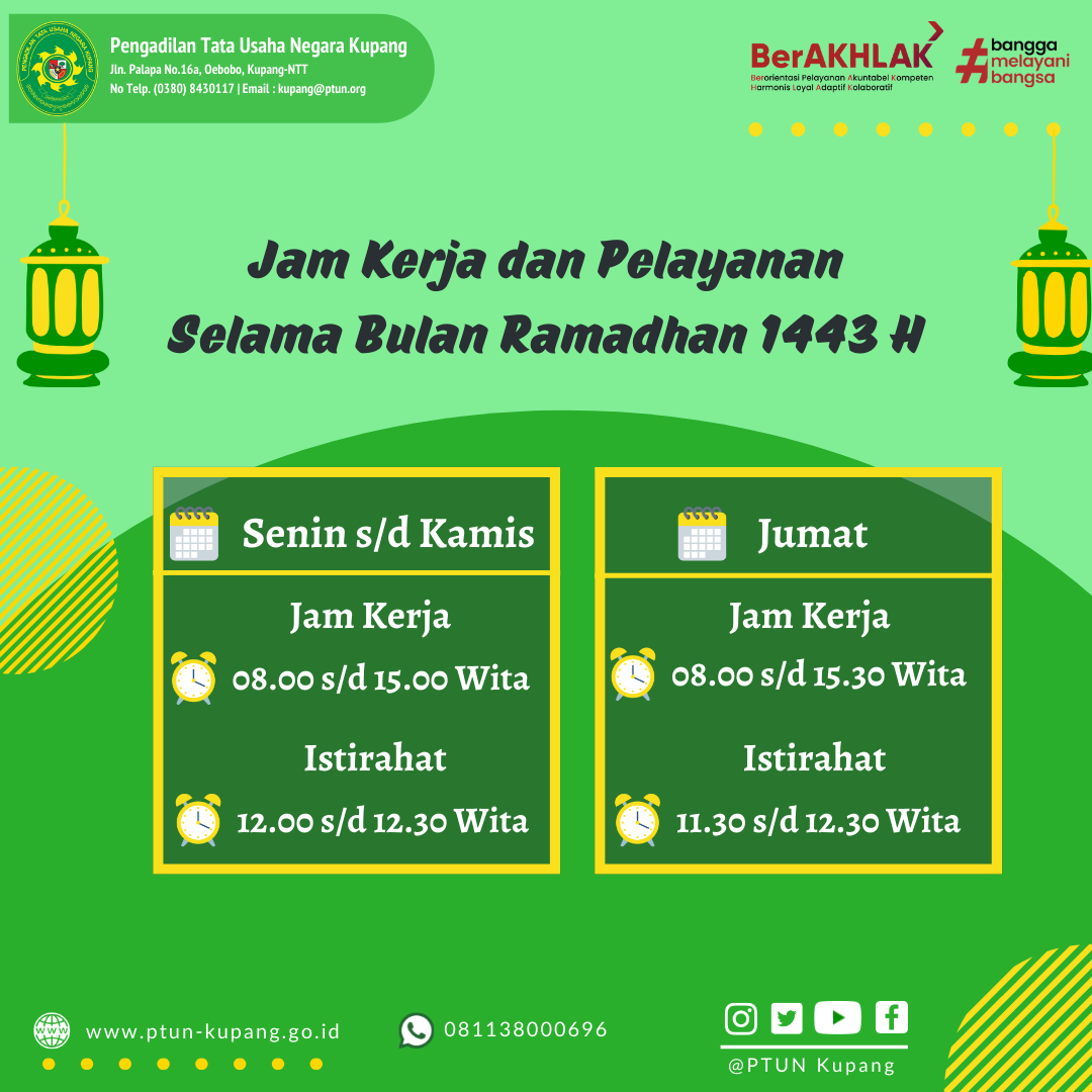 Perubahan Jam Kerja dan Pelayanan Selama Bulan Ramadhan 1443