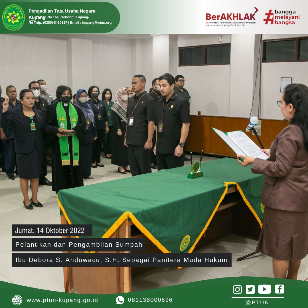 Pelantikan dan Pengambilan Sumpah, Ibu Debora S. Anduwacu, S.H. sebagai Panitera Muda Hukum
