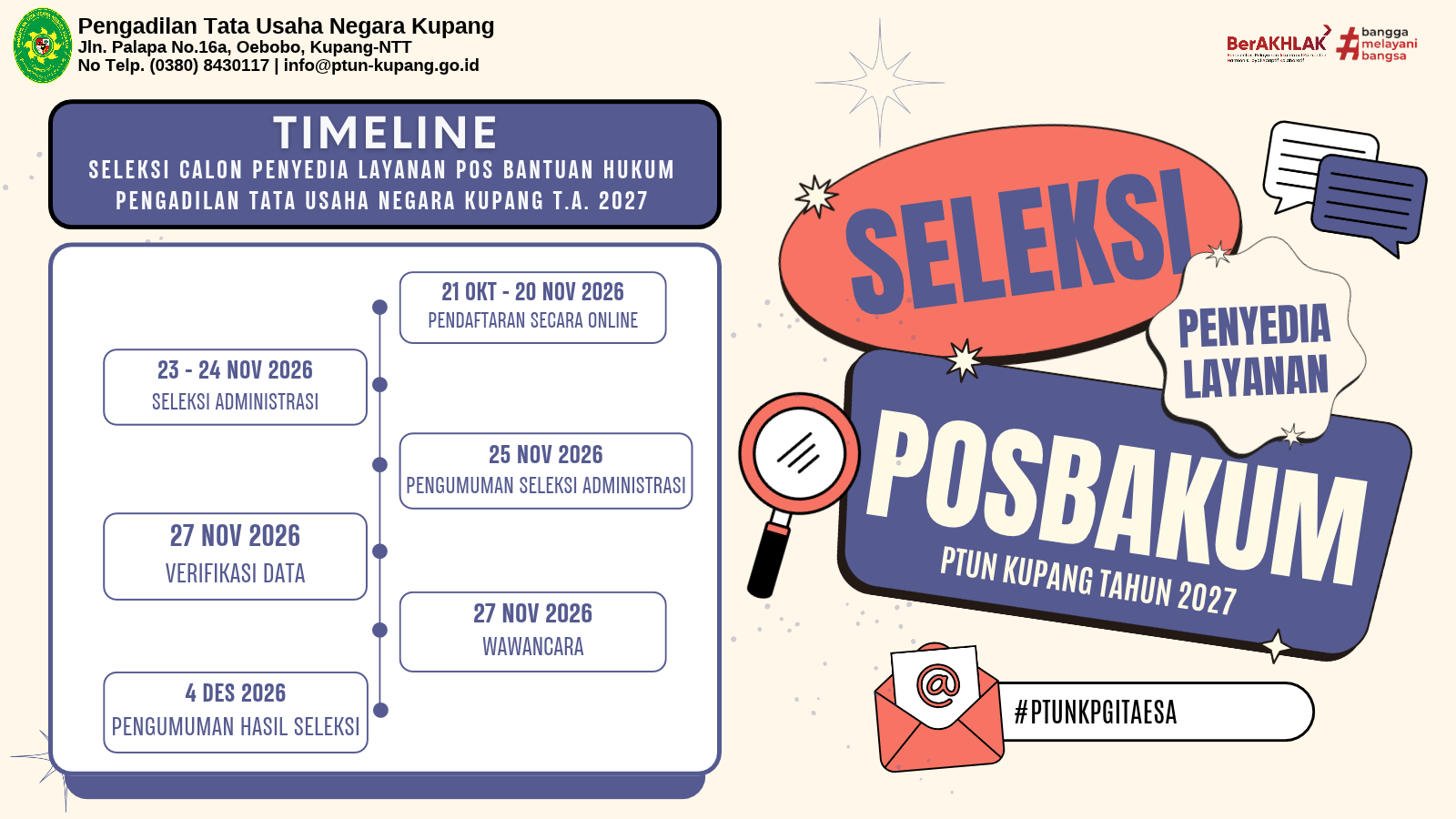 PENGUMUMAN SELEKSI CALON PENYEDIA LAYANAN POSBAKUM PTUN KUPANG T.A. 2027