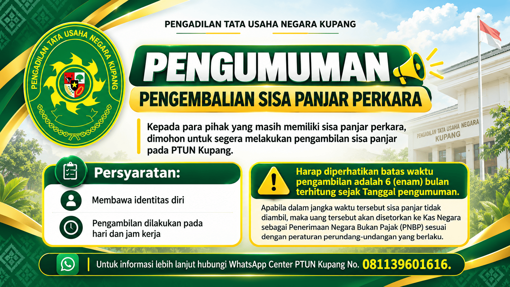 Pengumuman Pengembalian Sisa Panjar Perkara